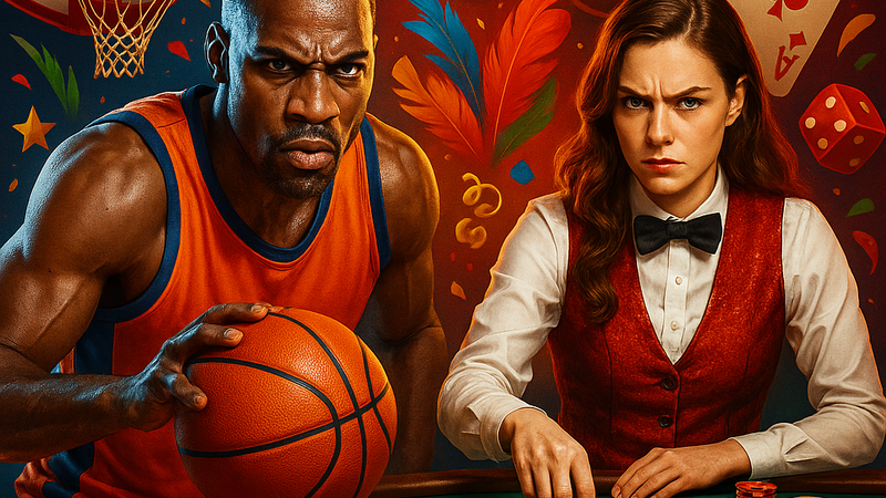 Um calendário de jogos de basquete sendo analisado com uma lupa